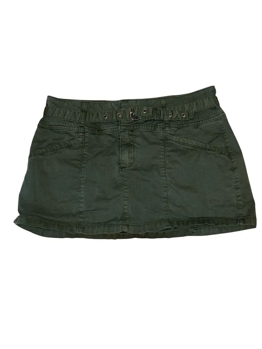 Garage OliveβGreen Mini Skirt with Belted Waist, XS